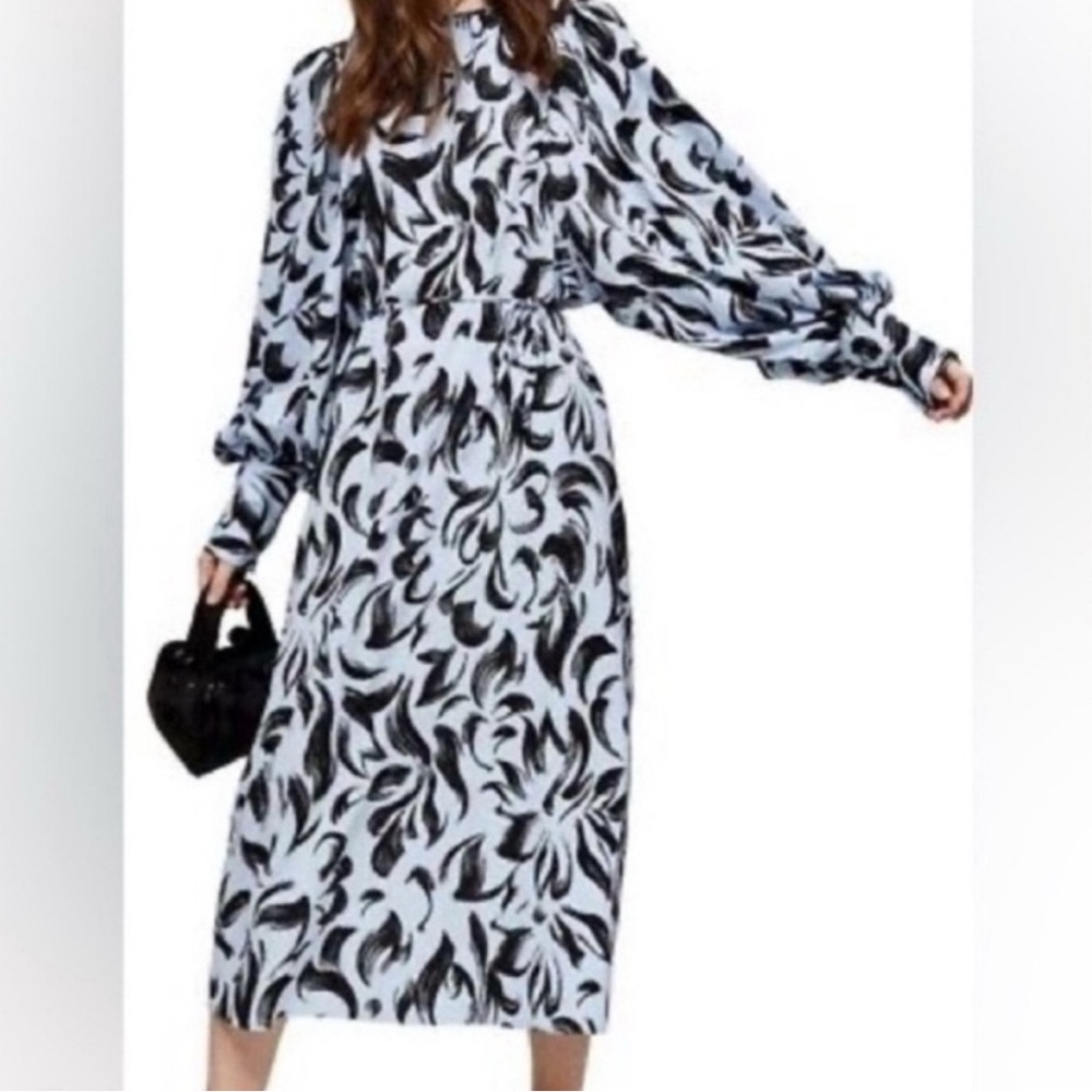 Topshop Oversized Balloon Paint Brush Effect Long Sleeve Dress US 4